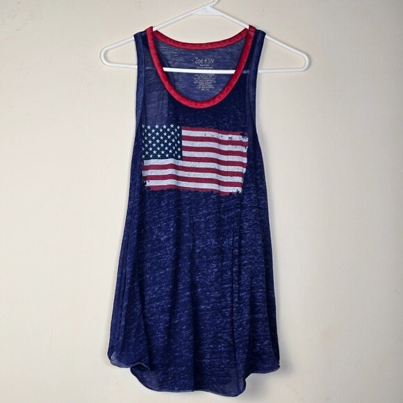 Zoe and Liv Tank Womens Large Red White Blue Thin Patriotic American Flag Summer - Picture 1 of 9